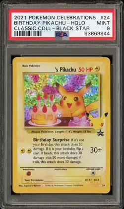 2021 POKEMON CELEBRATIONS CLASSIC COLL #24 BIRTHDAY PIKACHU HOLO - PSA 9 - Image 1