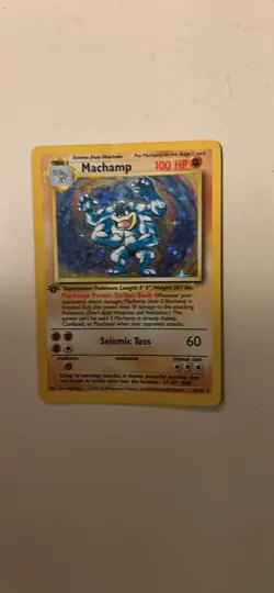 PokÃ©mon Machamp Card Holographic Base Set 1st Edition 100HP Seismic Toss - Image 1