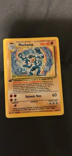 PokÃ©mon Machamp Card Holographic Base Set 1st Edition 100HP Seismic Toss - Image 2