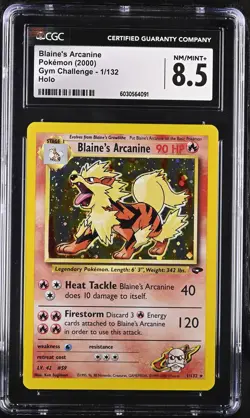 CGC 8.5 Blaine's Arcanine 2000 Gym Challenge 1/132 Holo Pokemon Card psa - Image 3
