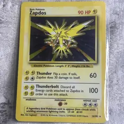 Vintage Pokemon TCG Base Set Unlimited - Zapdos Holo Rare- Excellent Condition - Image 1