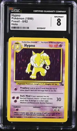 CGC 8 Hypno 1999 Fossil 8/62 Holo Pokemon Card psa - Image 1
