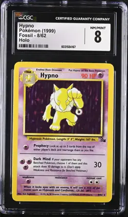 CGC 8 Hypno 1999 Fossil 8/62 Holo Pokemon Card psa - Image 3