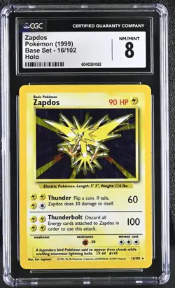 CGC 8 Zapdos 1999 Base Set 16/102 Holo Pokemon Card psa - Image 1