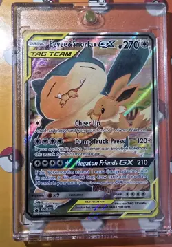 Pokemon Tag Team Promo Card EEVEE and SNORLAX GX SM169 Black Star with Case!! ðŸ”¥ - Image 1