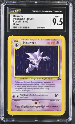 CGC 9.5 MINT+ Haunter 1999 Fossil 6/62 Holo Pokemon Card psa - Image 1