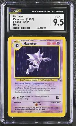 CGC 9.5 MINT+ Haunter 1999 Fossil 6/62 Holo Pokemon Card psa - Image 3