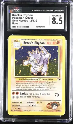 CGC 8.5 Brock's Rhydon 2000 Gym Heroes 2/132 Holo Pokemon Card psa - Image 1