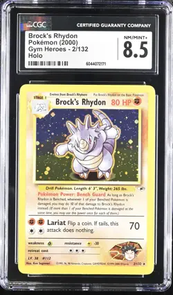 CGC 8.5 Brock's Rhydon 2000 Gym Heroes 2/132 Holo Pokemon Card psa - Image 3