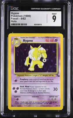 CGC 9 MINT Hypno 1999 Fossil 8/62 Holo Pokemon Card psa - Image 1
