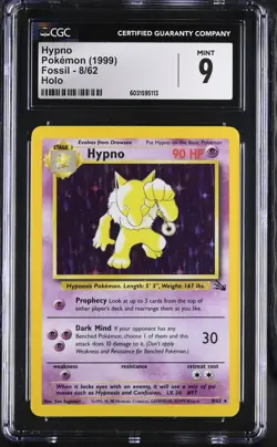 CGC 9 MINT Hypno 1999 Fossil 8/62 Holo Pokemon Card psa - Image 3