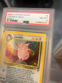 CUTE SWIRL PSA 8 NM-MINT Clefable 5/130 Base Set 2 HOLO Pokemon Card - Image 2