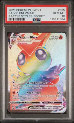 2021 POKEMON SWSH BATTLE STYLES 165/163 VICTINI VMAX FULL ART SECRET RARE PSA 10 - Image 1