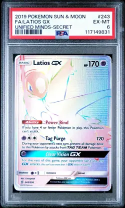 2019 POKEMON SUN & MOON UNIFIED MINDS SECRET #243 FULL ART/LATIOS GX PSA 6 - Image 1