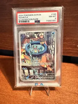 PokÃ©mon TCG Squirtle Stellar Crown Illustration Rare Holo Card 148/142  PSA 8 - Image 1