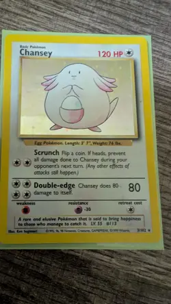 PokÃ©mon TCG Chansey Base Set Holo Unlimited Rare Card 3/102 LP Condition - Image 1