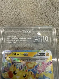 Pikachu ex 057/191 Pokemon Sv08: Surging Sparks Holo TAG 10 GEM MINT - Image 2