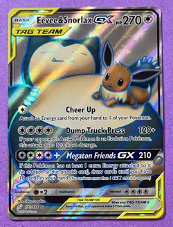 Eevee & Snorlax GX 2019 Pokemon Sun & Moon TEAM UP FULL ART HOLO 171/181 - Image 1