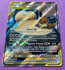 Eevee & Snorlax GX 2019 Pokemon Sun & Moon TEAM UP FULL ART HOLO 171/181 - Image 2