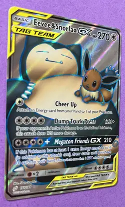 Eevee & Snorlax GX 2019 Pokemon Sun & Moon TEAM UP FULL ART HOLO 171/181 - Image 3
