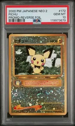 2000 POKEMON JAPANESE NEO 2 PROMO 172 PICHU REVERSE FOIL PSA 10 - Image 1