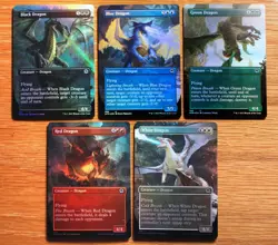Set of 5 Borderless FOIL Dragons / Black, Blue, Green, Red, White *NM* MTG Magic - Image 3