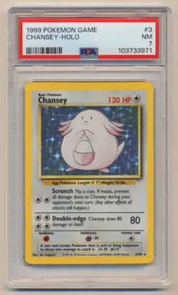 PSA 7 Pokemon Base Set Unlimited Holo Rare Chansey 3/102 NM Near Mint Condition! - Image 1