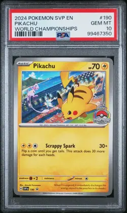 2024 POKEMON SVP EN-SV BLACK STAR PROMO WORLD CHAMPIONSHIPS #190 PIKACHU PSA 10 - Image 1