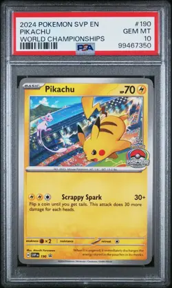 2024 POKEMON SVP EN-SV BLACK STAR PROMO WORLD CHAMPIONSHIPS #190 PIKACHU PSA 10 - Image 3
