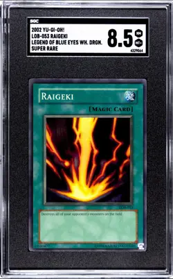 SGC 8.5 Near Mint Mint + 2002 Yu-Gi-Oh Raigeki LOB-053 Super Rare Vintage Card - Image 2
