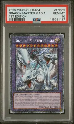 Yugioh PSA 10 Dragon Master Magia Platinum Secret Rare Card RA04-EN055 Stampede - Image 1