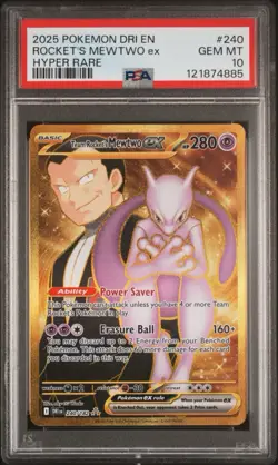 2025 POKEMON DRI EN-DESTINED RIVALS HYPER RARE TEAM ROCKET'S MEWTWO EX PSA 10 - Image 1