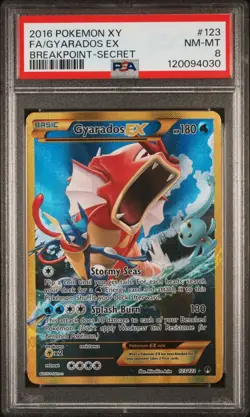 2016 POKEMON BREAKPOINT GYARADOS #123 FULL ART SECRET PSA 8 NM - Image 1