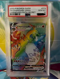 2020 Pokemon SWSH Champion's Path Charizard VMAX Secret Rare Card 074/073 PSA 10 - Image 1