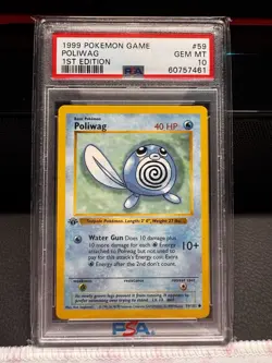 PSA 10 GEM MINT Poliwag 59/102 1st Ed Shadowless Base Set Pokemon Graded Card - Image 1