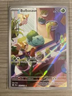 PokÃ©mon TCG Bulbasaur Stellar Crown Illustration Rare Card 143/142 NM Condition - Image 1