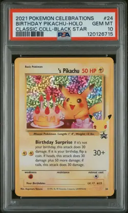2021 POKEMON BIRTHDAY PIKACHU 24 CELEBRATIONS BLACK STAR PROMO PSA 10 - Image 1