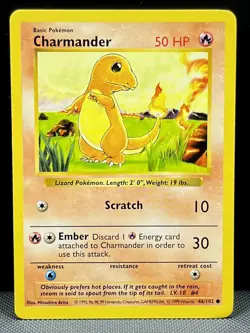 Charmander 46/102 Shadowless Base Set â€“ LP Vintage PokÃ©mon Card 1999 WOTC - Image 1