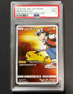 PSA 9 Pokemon Card Red Pikachu 270/SM-P Holo Japanese 20th Promo 2018 - Image 1