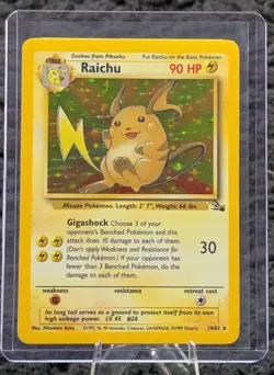 Pokemon Card TCG 14/62 Raichu Fossil Set Unlimited HOLO LP - Image 1