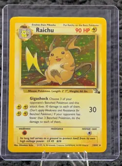 Pokemon Card TCG 14/62 Raichu Fossil Set Unlimited HOLO LP - Image 3