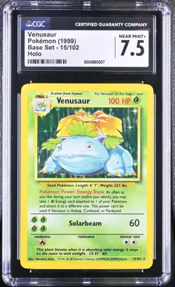 CGC 7.5 Venusaur 1999 Base Set 15/102 Holo Pokemon Card psa - Image 1