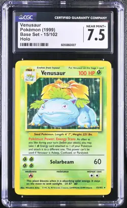 CGC 7.5 Venusaur 1999 Base Set 15/102 Holo Pokemon Card psa - Image 3