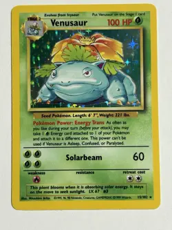 Pokemon TCG Venusaur Holo Rare Card 15/102 Base Set, Near Mint Condition - Image 1