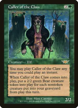 MTG x1 CALLER OF THE CLAW 1x LP-EX Legions LGN #121 (w/ x2 Bear Tokens!) Magic - Image 1