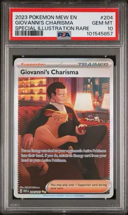 2023 POKEMON MEW EN 204/165 GIOVANNI'S CHARISMA SPECIAL ILLUSTRATION RARE PSA 10 - Image 1