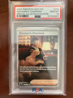 2023 POKEMON MEW EN 204/165 GIOVANNI'S CHARISMA SPECIAL ILLUSTRATION RARE PSA 10 - Image 4