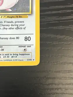 Pokemon TCG Chansey 003/102 Base Set Original Holo Rare Card WOTC 1999 MP - Image 5