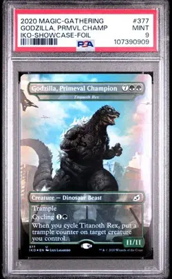 2020 MTG MAGIC IKORIA LAIR OF BEHEMOTHS #377 GODZILLA, PRIMEVAL CHAMPION PSA 9 - Image 1