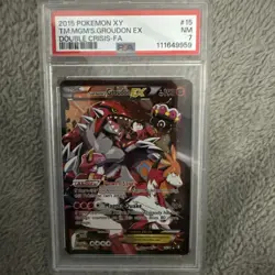 2015 POKEMON XY DOUBLE CRISIS #15 FULL ART/TEAM MAGMA'S GROUDON EX PSA 7 - Image 1